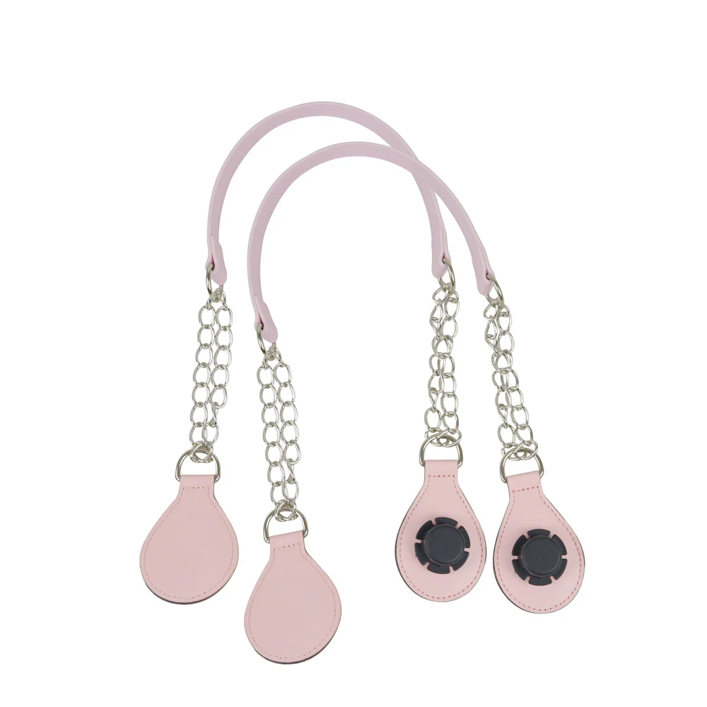 

1 Pair Long Leather Pu Chain Handle With Tear Drop End Double Metal Chain For Women Bag