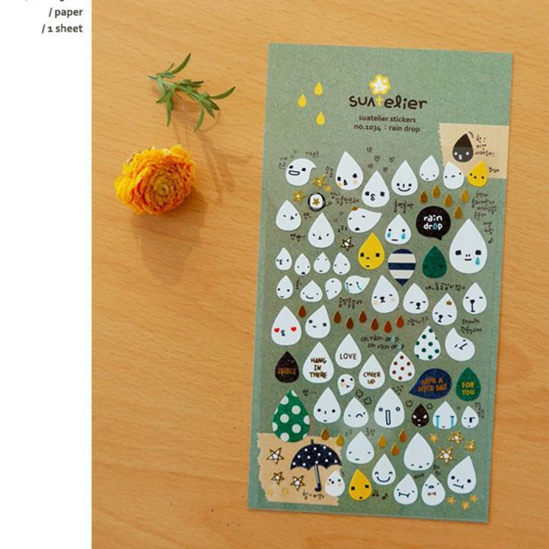 Korea Brand Suatelier Rain Drop Expression Scrapbooking Paper Sticker For DIY Stationery Book Diary Mobile Cups Desk Decoration on - Наклейка Suatelier Rain Drop Expression для скрапбукинга "Дождевые капли" корейского бренда для самостоятельного