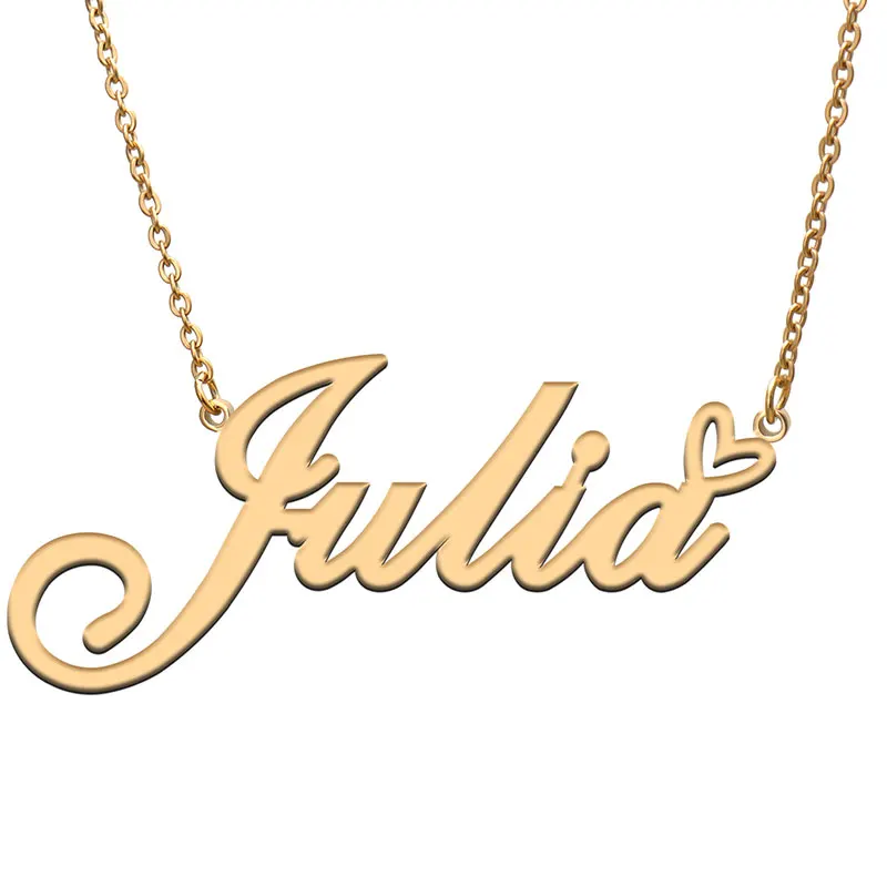 

Love Heart Julia Name Necklace for Women Stainless Steel Gold & Silver Nameplate Pendant Femme Mother Child Girls Gift