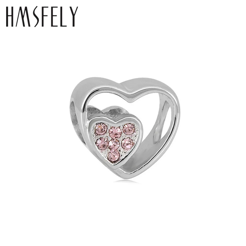 HMSFELY Европейские Бусины с большим отверстием в форме сердца из нержавеющей стали