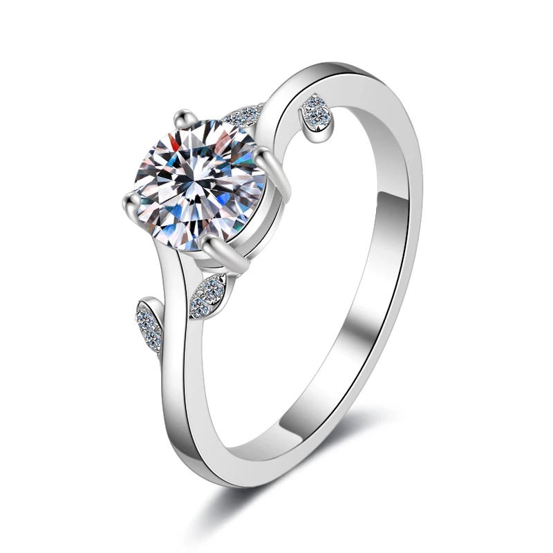 

DUQ White Gold Plated Silver D Color 1ct 6.5mm Classic Four Prong Inlay Moissanites Ring Charming Gift For Girlfriend Freeship
