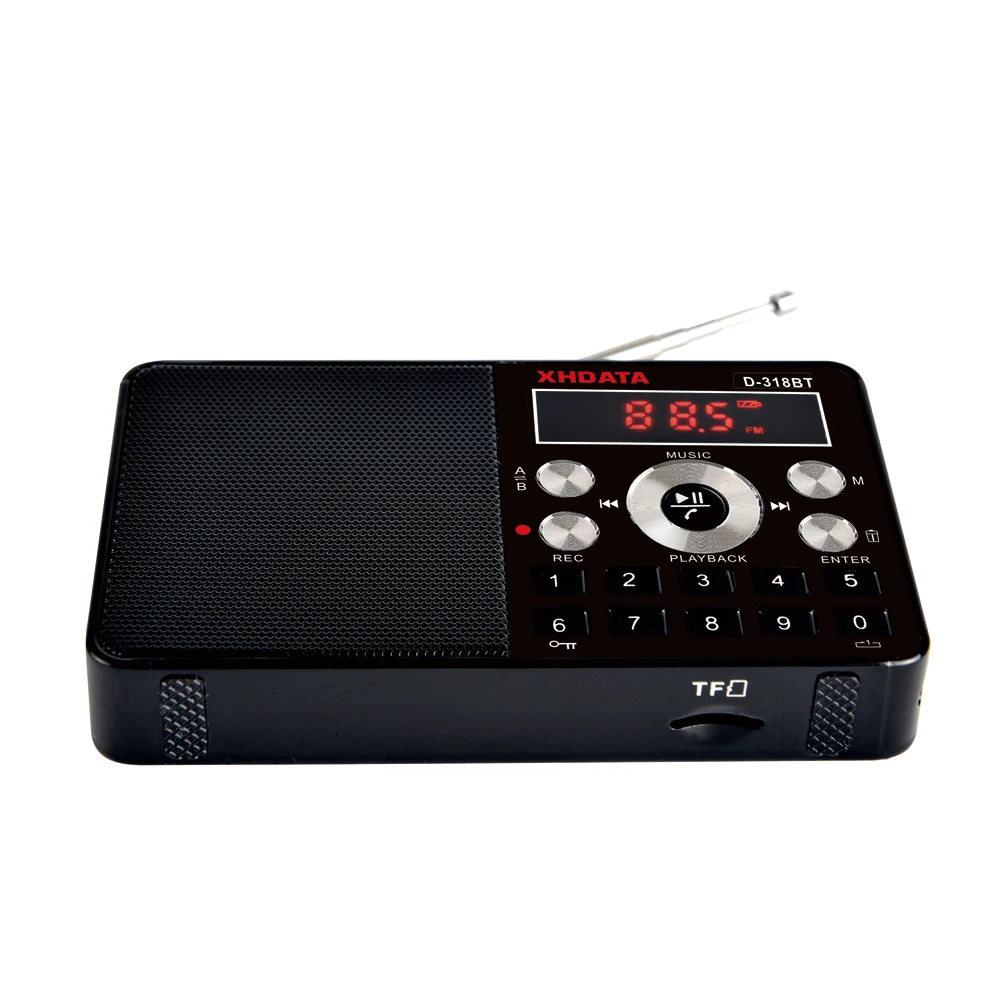 XHDATA D-318 BT FM стерео радио пластик Мини Черный Многофункциональный портативный радио Поддержка беспроводной телефонные звонки A-B Bluetooth радио