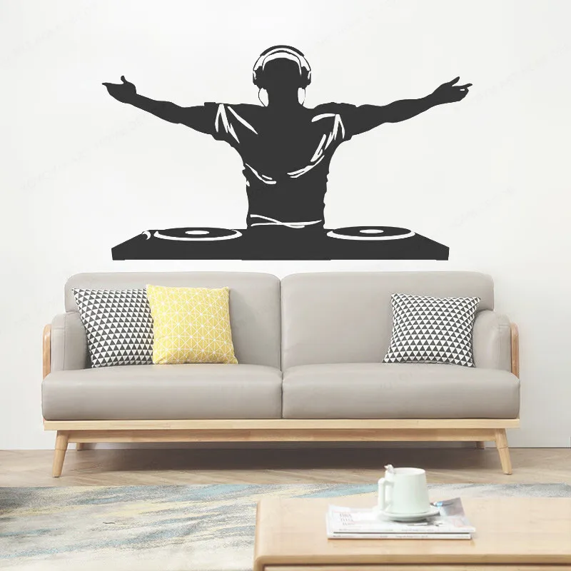 Виниловая настенная наклейка YOYOYU DJ Music Disco наушники ночные клубы художественные наклейки для гостиной съемные фрески HL158 on.