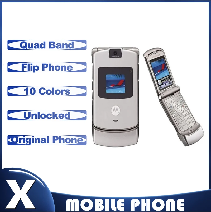 Оригинальный Восстановленный V3-оригинальный Motorola Razr V3 GSM Quad Band Flip