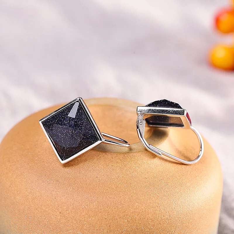 

s925 sterling silver jewelry handmade women's faceted blue sandstone ear clip