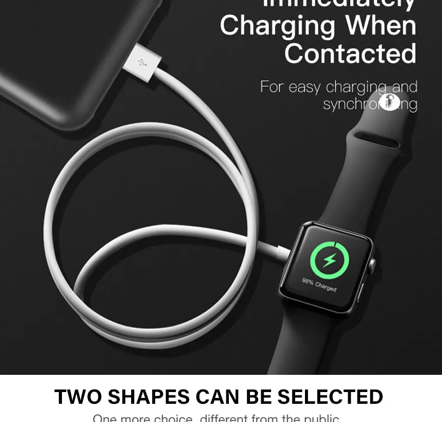 2 в 1 Беспроводное зарядное устройство для Apple Watch Series 1 2 3 4 USB Магнитный зарядный кабель 3,3 футов/1 метр для iPhone X XR XS 8 8 Plus