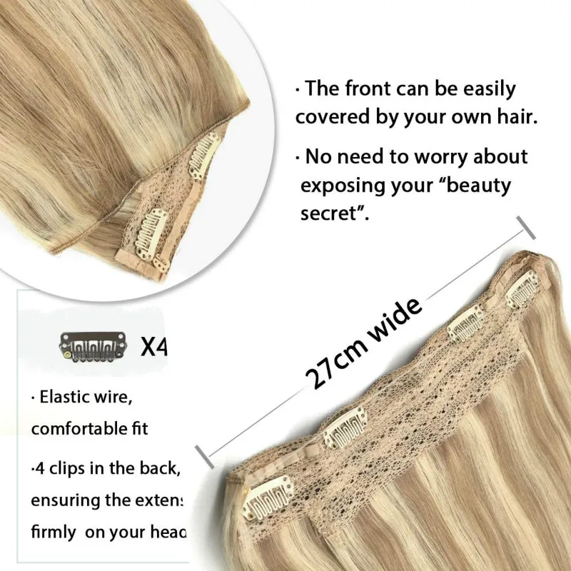 Halo-extensiones de cabello humano, línea de pescado, liso, Invisible, cable oculto, Rubio degradado, Remy dorado