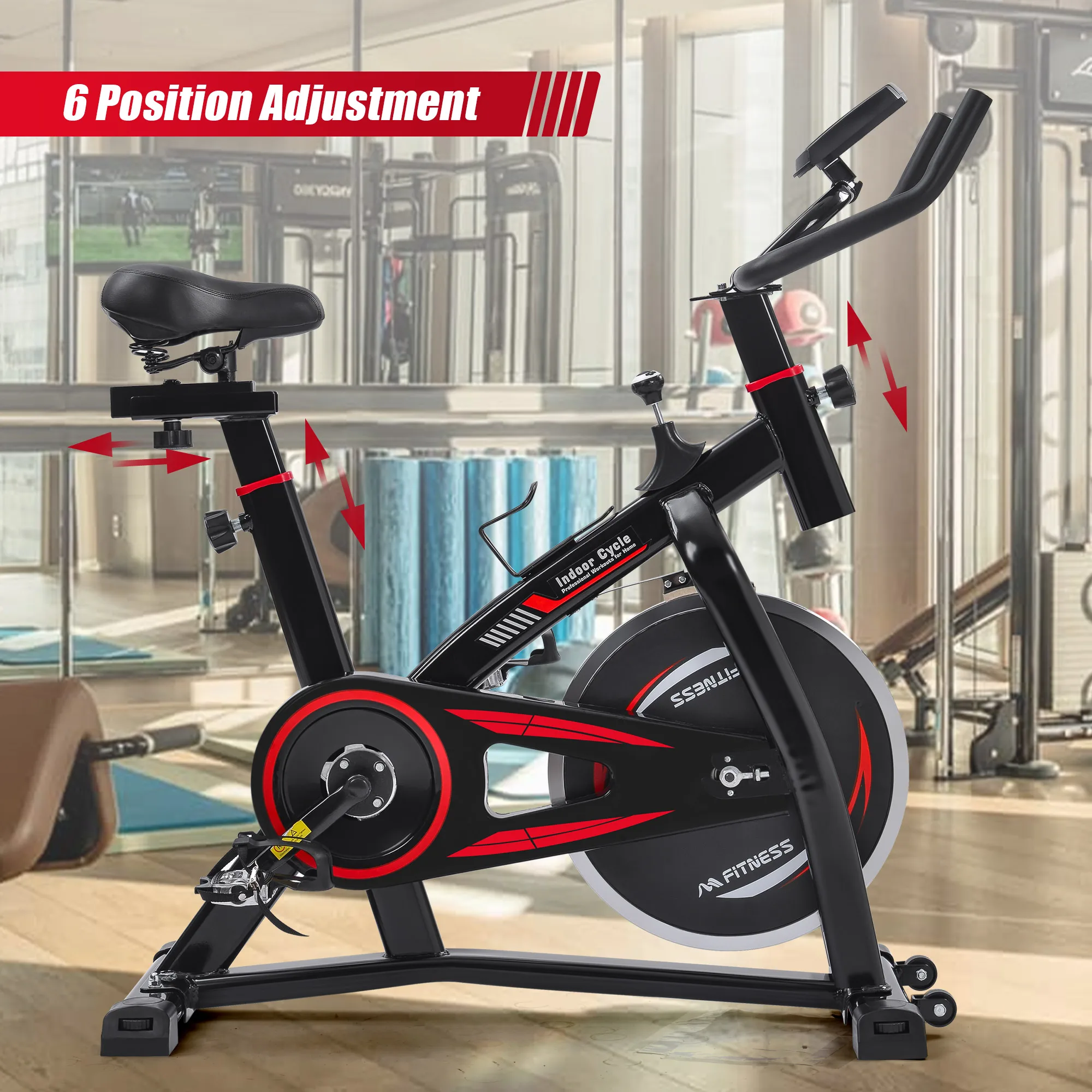 

Stationary Indoor Cycling Bike for Home Cardio Workout, Belt Drive Exercise Bicycle with LCD Monitor
