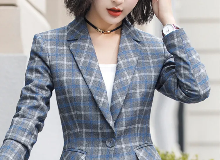 

High-quality Plaid Blazer Woman Jacket Office Lady Casual Style Blazer Women Oversized Coat