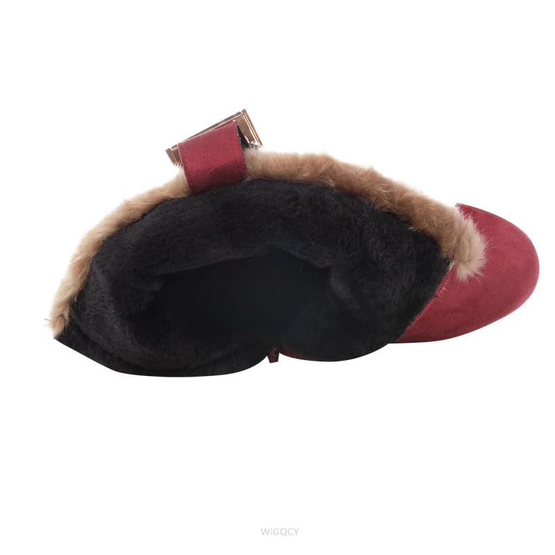 

Warm Fur Snow Boots Women Classic Buckle Ladies Boots High Heels Black Platform Ankle Boots Square Heel Winter Women Shoes
