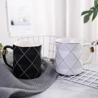 450ml diamond gold ceramic cup black and white breakfast couple mug simple water cups personalized coffee cup coffee mugs