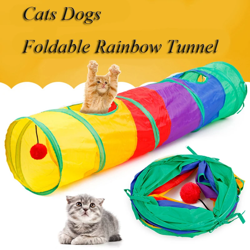 

Extra Long Fun Pet Tunnel Cat Play Rainbow Tunnel Brown Foldable 2 Hole Cat Tunnel Kitten Toy Bulk Toy Rabbit Tunnel Cat Hole