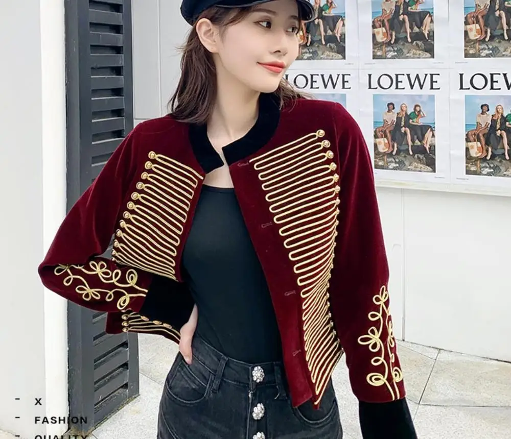 Новинка 2020 винно-Красный Британский ретро дворцовый Бархатный жакет осень-зима