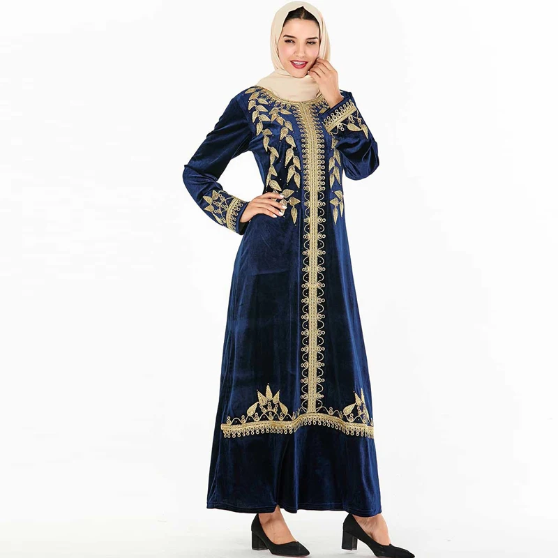 Плюс размер цветочный бархат abaya Дубай зима осень утолщаются теплый турецкий хиджаб мусульманское платье исламское одежда Абая для женщин
