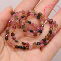 natural stone faceted beads flat round tourmaline straight hole bead for jewelry making bracelet necklace accessories