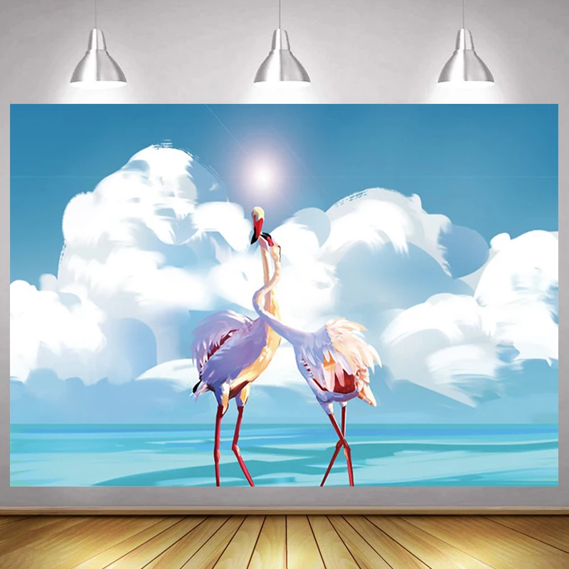 

Holy Natural Bird Crane Blue Sky Cloud Backdrop Newborn Baby Shower First Comunion Decor Photo Background Banner Poster Studio