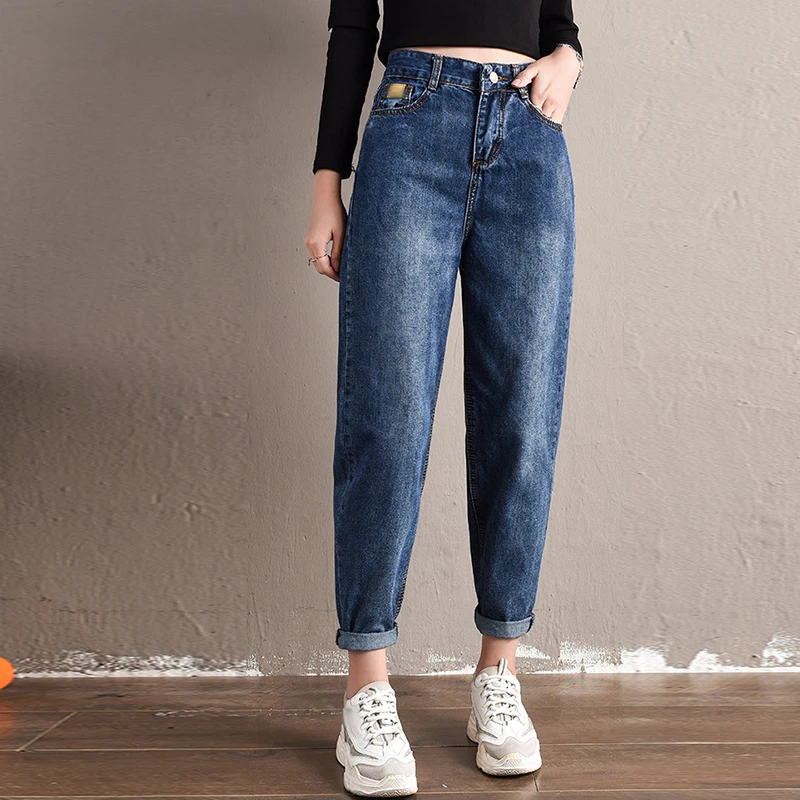 Джинсы с высокой талией размера плюс женские джинсы для женщин корейская мода