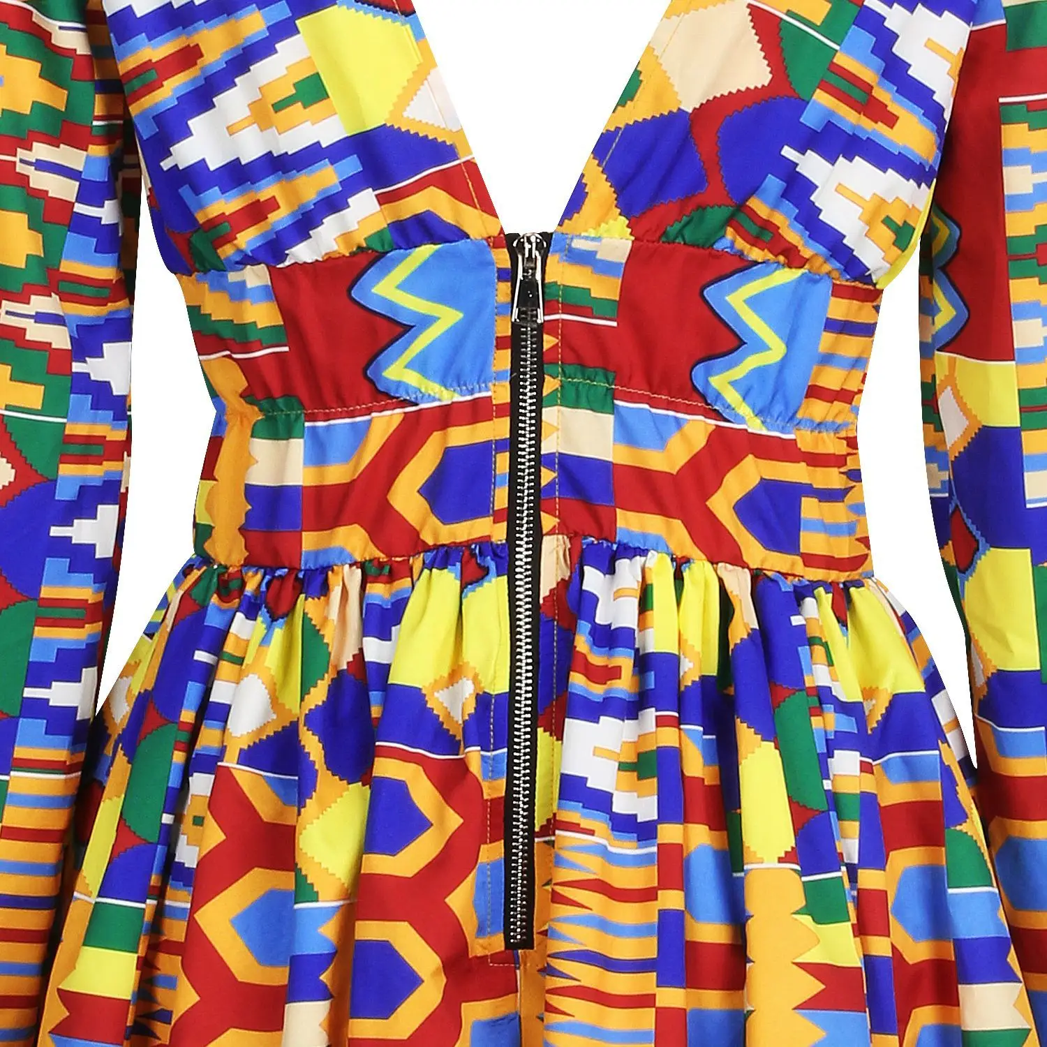 

Deep V-Neck Short Dress African Plus Size Women's Long Sleeves With Laces Fashion Digital Printing Sexy Short Skirt 2021 New