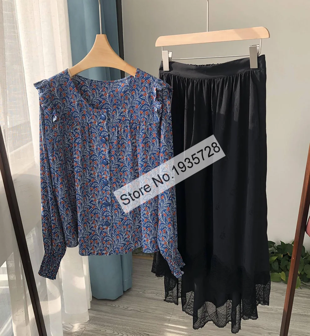 Женская шелковая блузка на пуговицах с длинным рукавом и цветочным принтом |