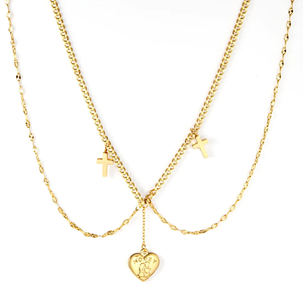 

LUXUKISSKIDS Trendy Design Heart Cross Pendant Chain Necklaces For Women Stainless Steel Wedding Necklace Jewelry collier femme