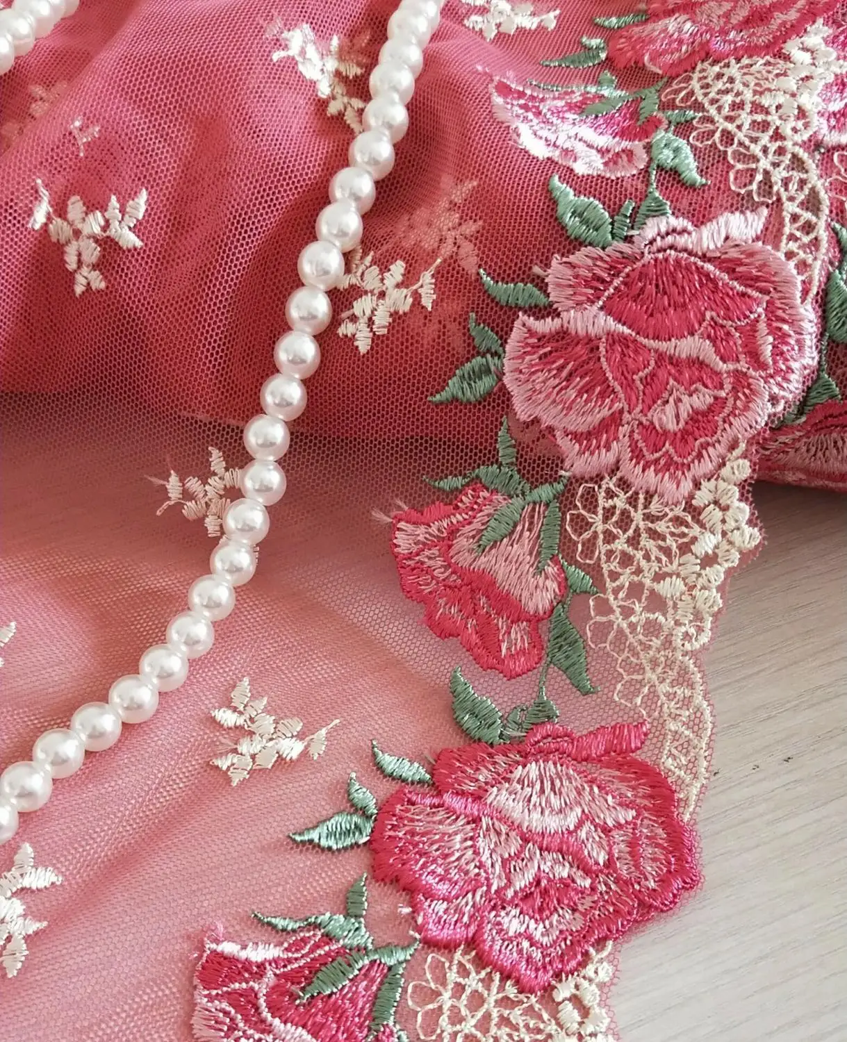 Великолепная Тюлевая кружевная отделка ярко красные цветочные Вышитые зубчатые