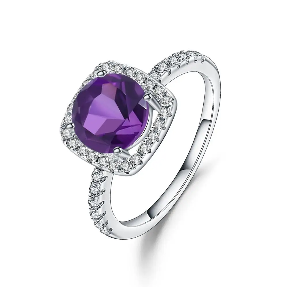 

Gem's Ballet Pure 925 Sterling Silver Classic Square Amethyst Ring For Women Wedding Fine Jewelry 2.57Ct Purple Gemstone Rings