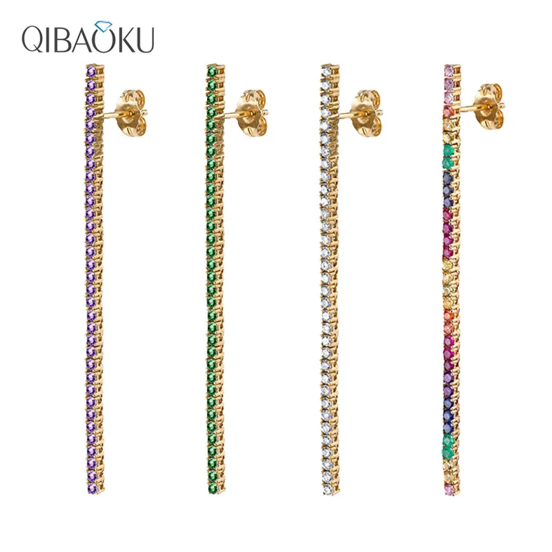 

Color Zircon Lightning Long Strip Earrings for Women 925 Sterling Silver Piercing Earrings Hoops Long Pendientes Jewelry
