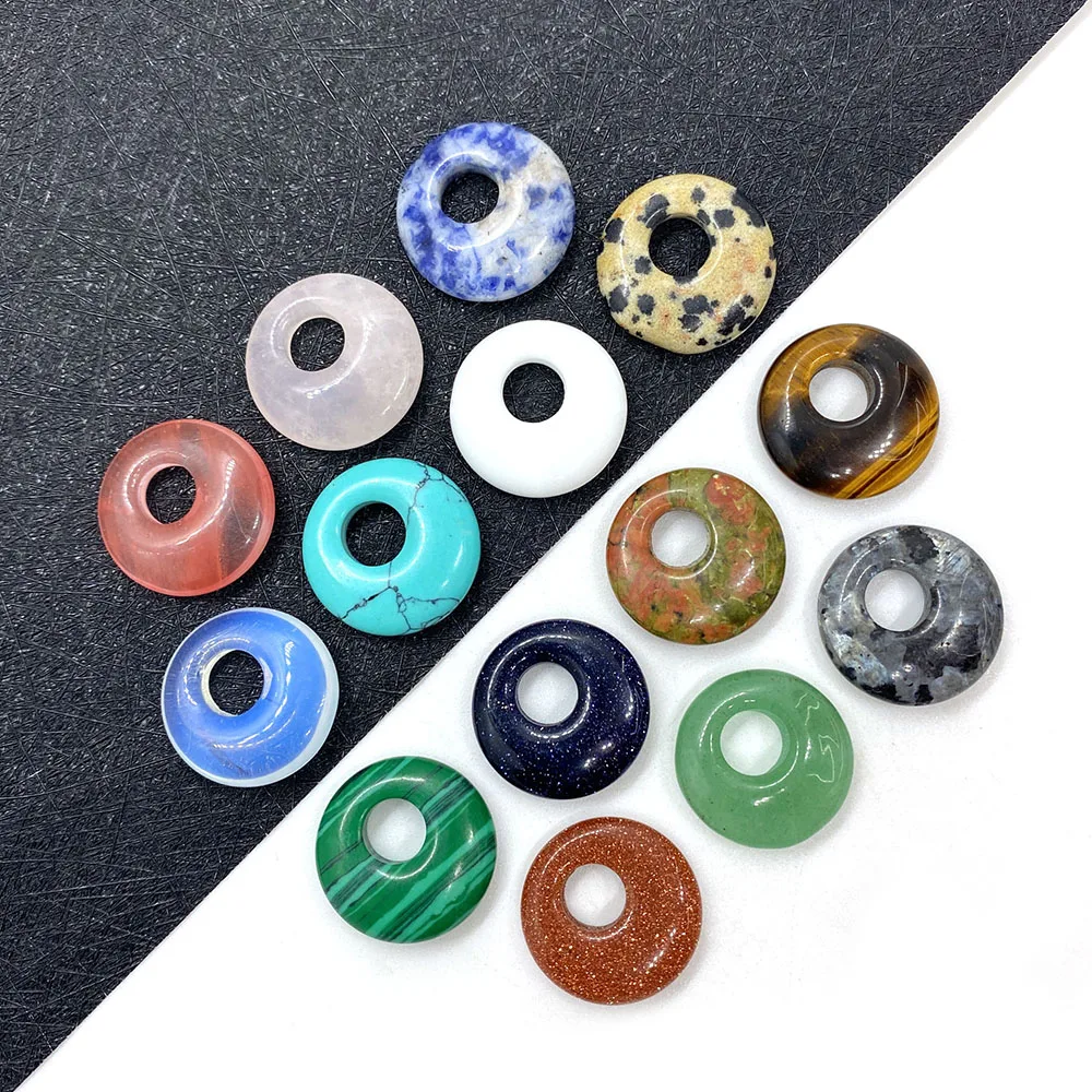 3 шт. Натуральный камень ностальгия Пончик пряжки косой отверстие кулон тигровый