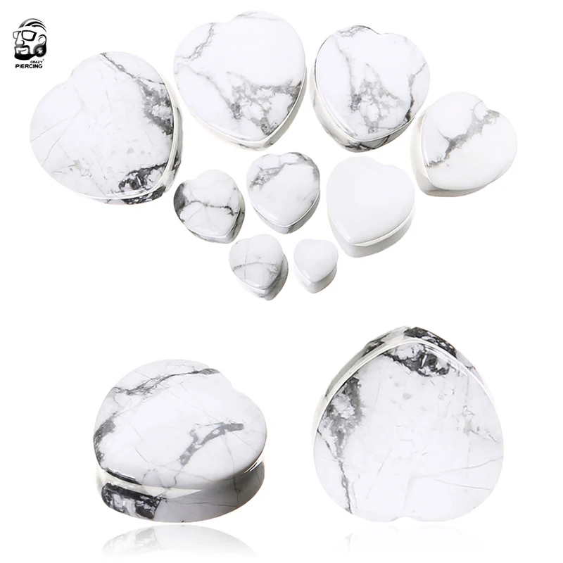 

Натуральный Белый Howlite камень ушной датчик затычка услышать камень ухо туннель расширитель уха пирсинг ювелирные изделия