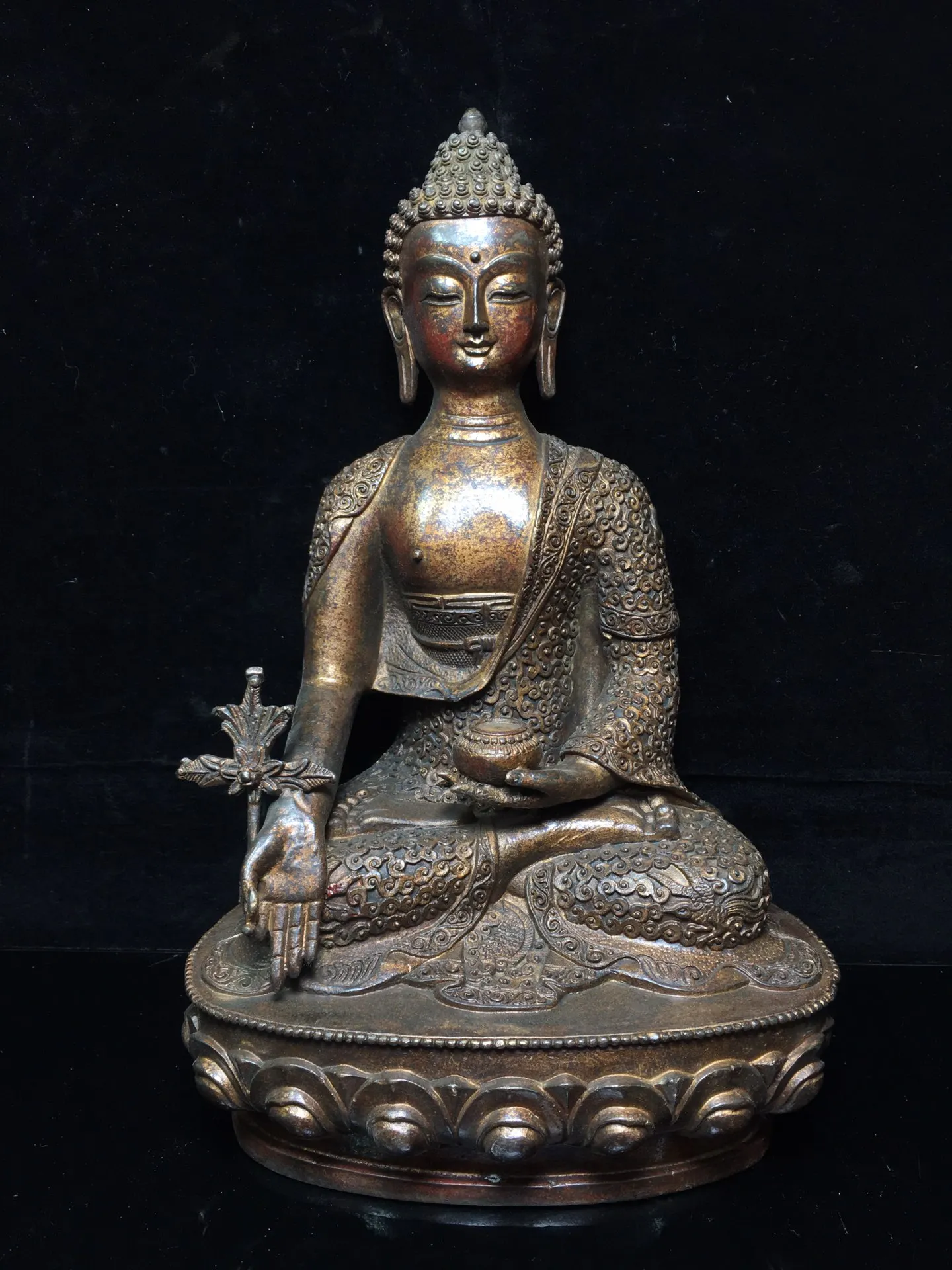 

Home Decor 12" Tibet Buddhism Old purple Bronze Sakyamuni Buddha Medicine Buddha Amitabha Enshrine the Buddha