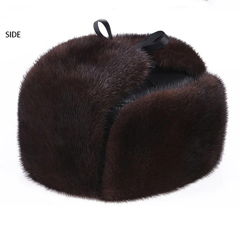 2019 теплая шапка авиатора мужская из меха норки с наушниками для папы