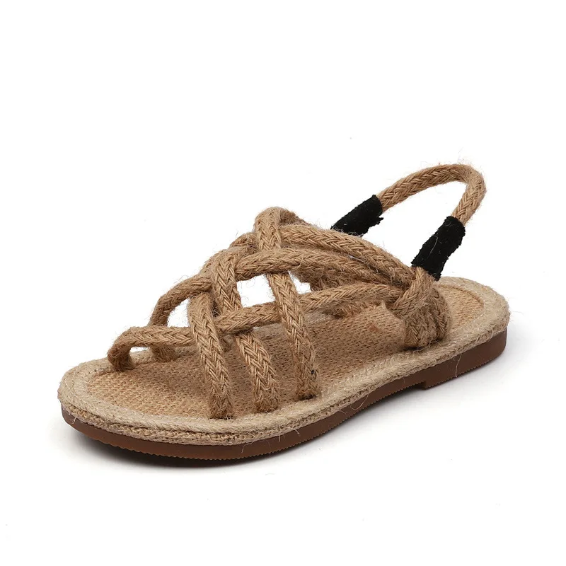 Сандалии гладиаторы для девочек летние Вязаные сандалии с открытым носком в