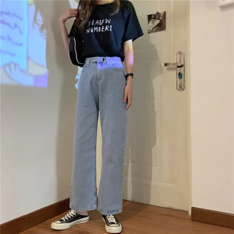 

Women's Jeans Summer 2020 New Trendy Korean Style High Waist Straight Loose All-Match Large Size Fashion Wide-Leg Pants