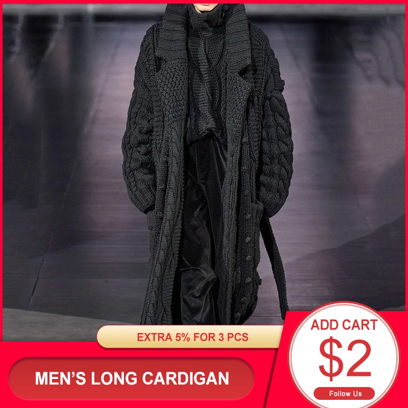 Мужской зимний длинный кардиган свитер куртка свободного покроя размера плюс