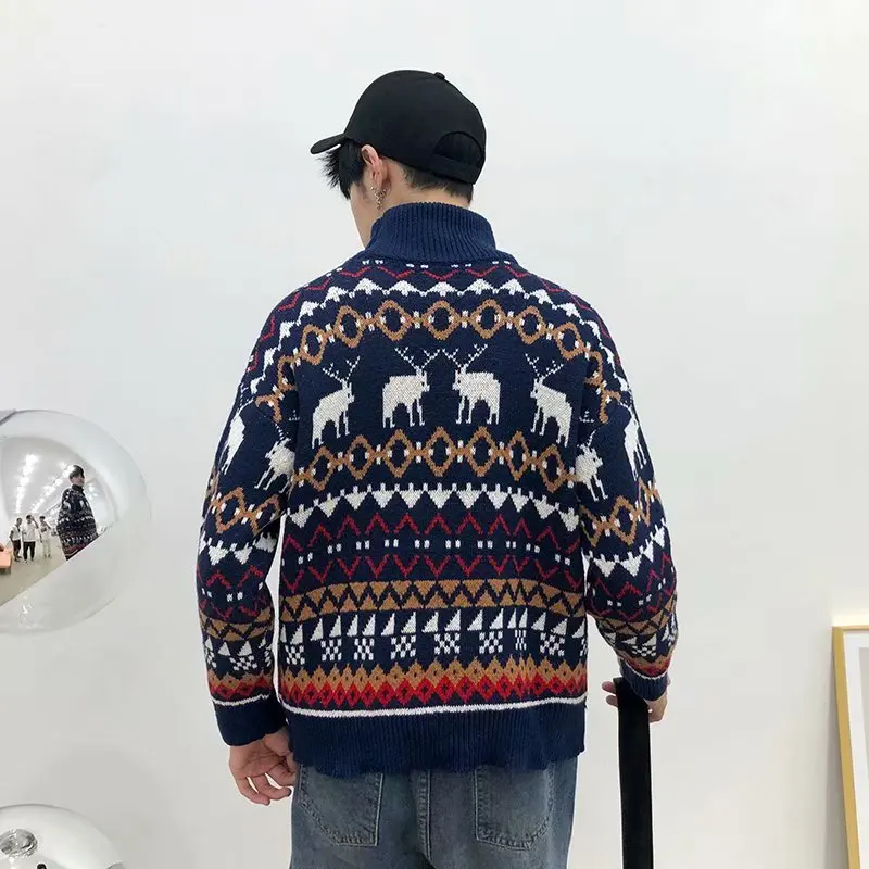 2020 New Spring Men's Turtleneck Boys Loose Recreational Sweater Hong Kong Wind Warm Coat Comfortable Close-fitting Clothes | Мужская