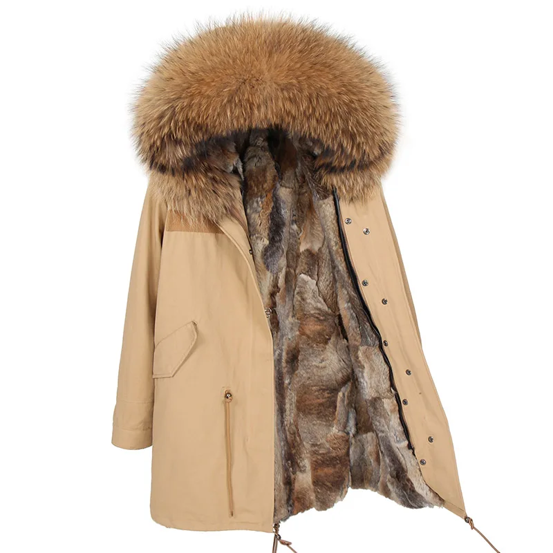 

New LaVelache real fur coat long women winter jacket natural rex rabbit fur parka detachable raccoon fur collar thick warm new
