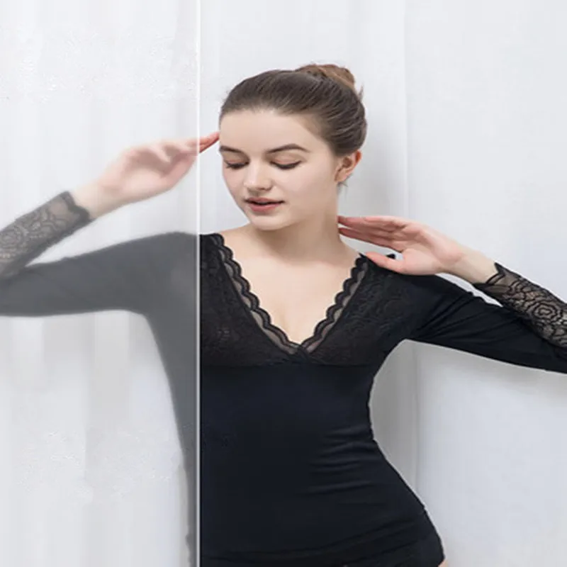 Кружевное термобелье с V образным вырезом сексуальная женская одежда зимнее