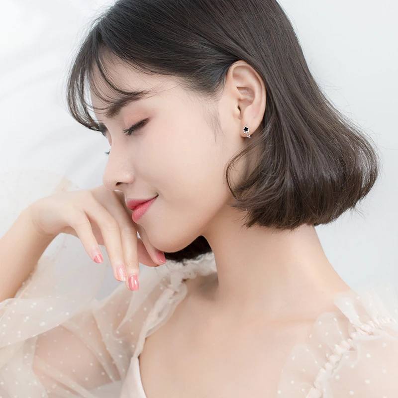 Colusiwei модные серьги в виде пятиугольной звезды кольца для женщин черной эмалью из