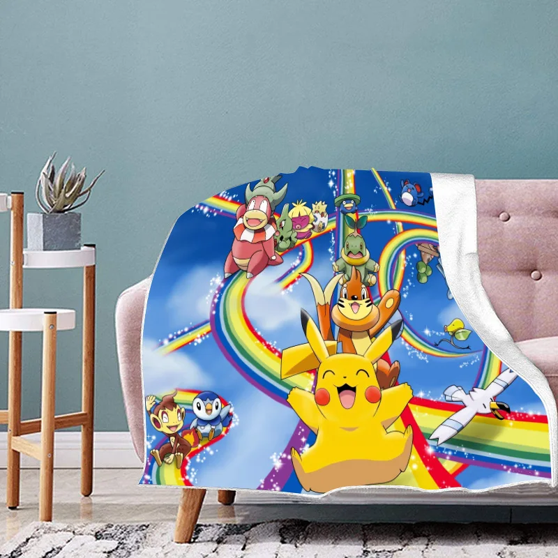 Детское флисовое 3D одеяло с покемоном Пикачу мультяшный принт теплая кровать