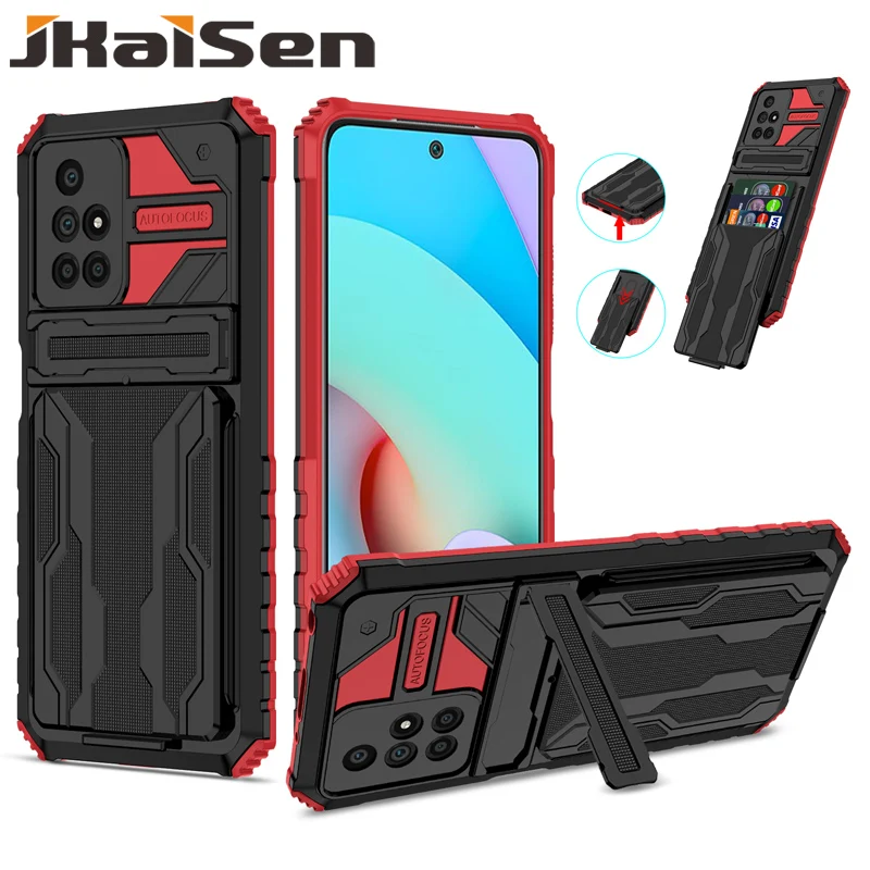 

JKaiSen Shockproof Card Slot Phone Case For Redmi 9 9A Bracket Card Package Protective Cover For Redmi 9C 10 Back Caso