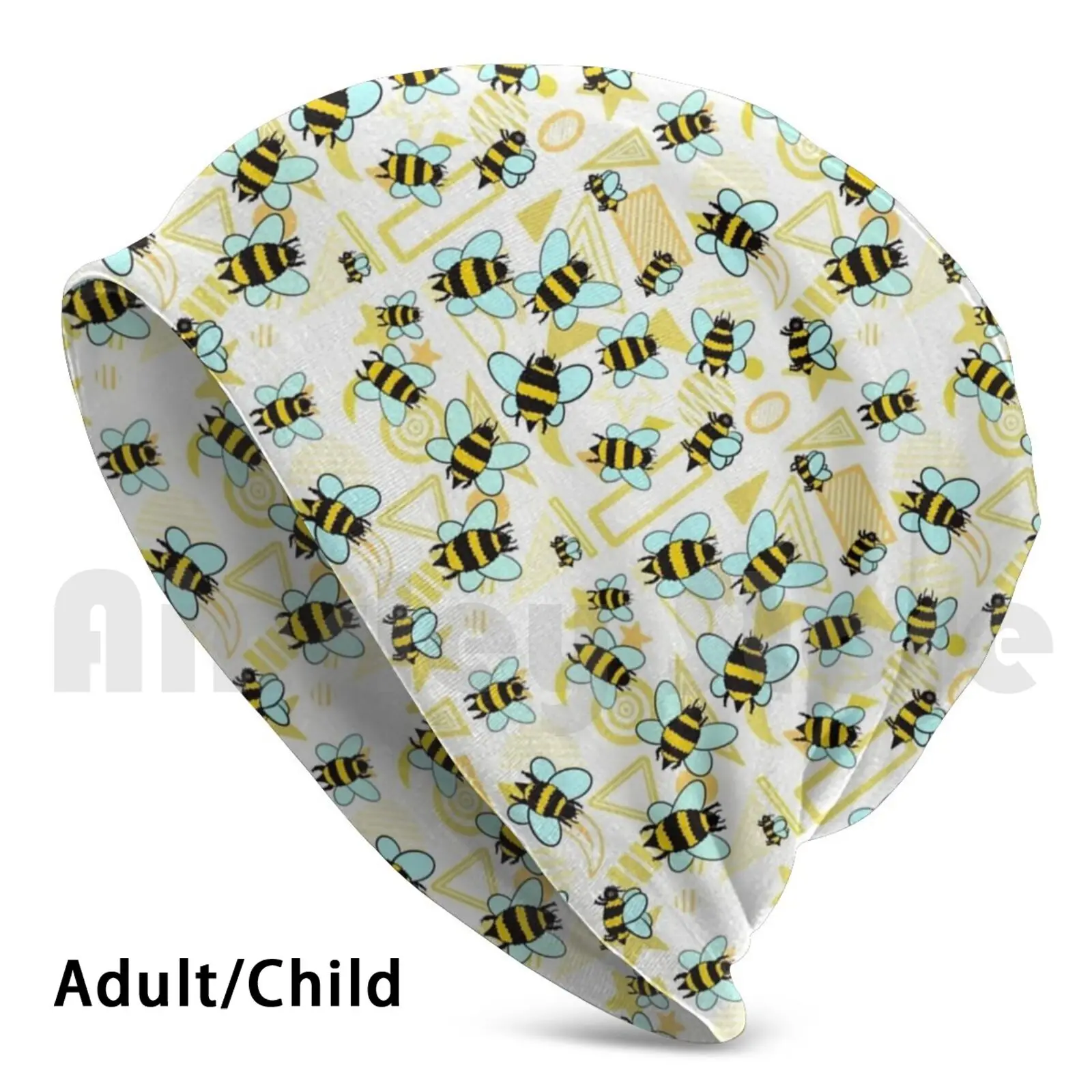 

Шапки-бини, пуловер, Удобная шапка, Шмель, цветочный узор, жёлтые пчелы