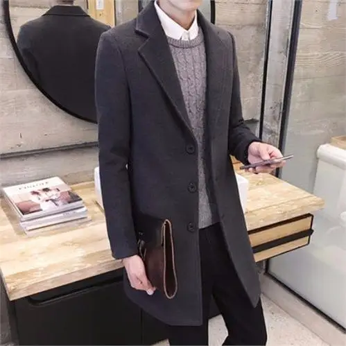 

(10 colors) 2019 autumn and winter new men's woolen coat 5XL large size slim long trench coat, fashion slim wild men's jacket