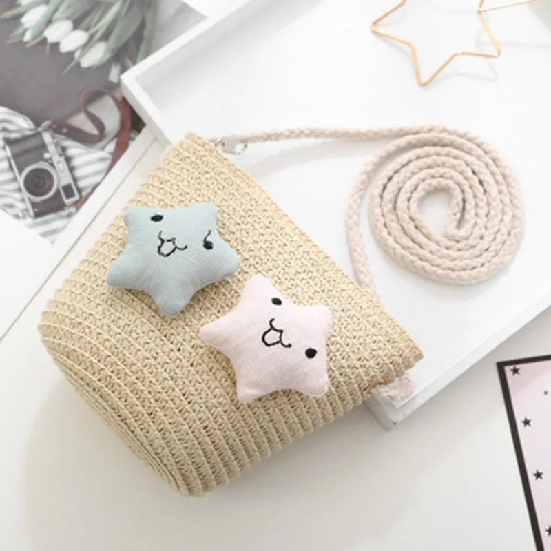 

2021 Summer New Children's Princess One-shoulder Messenger Bag Cute 5-7 Years Old Mini Straw Girl Baby Small Bag
