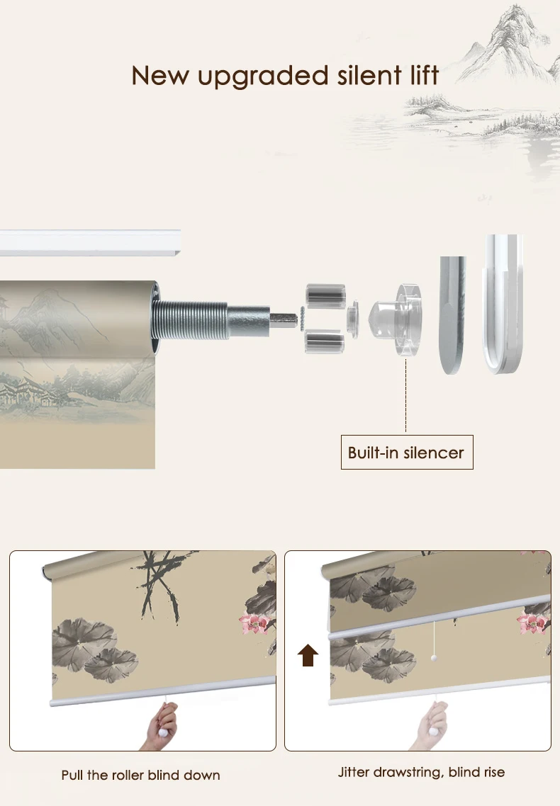 Светонепроницаемые роликовые шторы из 100% полиэстера китайская живопись экран в