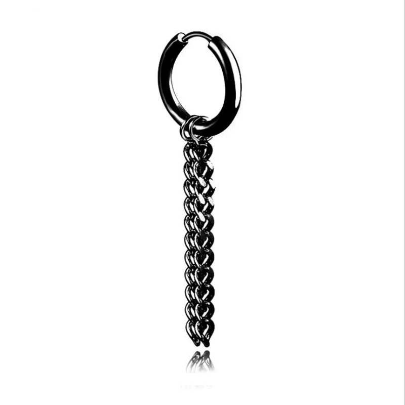 new punk black cool double chain stud earrings piercings for women &amp men personality non piercing fake fashion jewelry | Украшения и