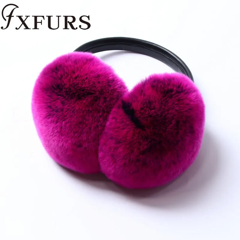 FXFURS 2020 женские модные наушники из меха кролика рекс с кожаной полкой Зимние