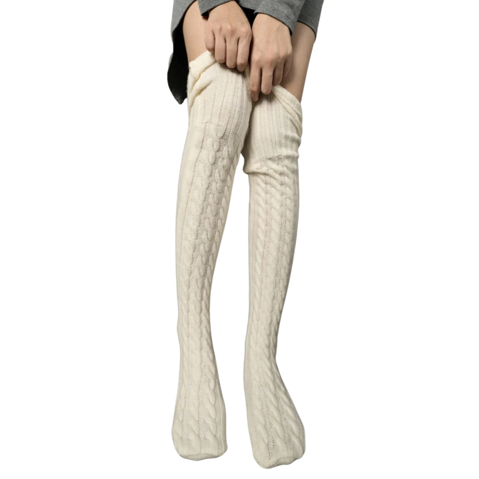 

Зимние женские вязаные чулки, Женские однотонные теплые жаккардовые носки выше колена, длинные носки-трубы