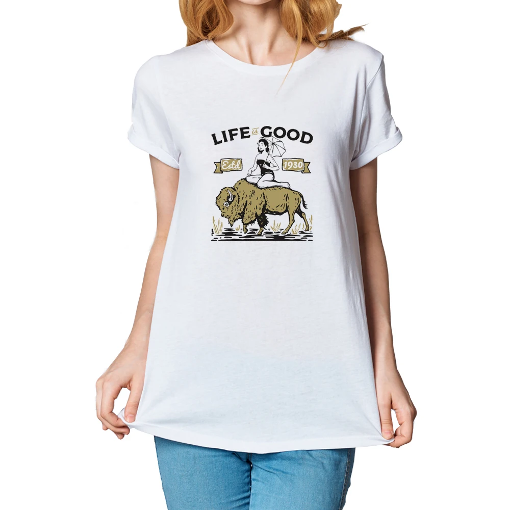 

Life Is Good White T-shirt For Girls Women Short Sleeve O-Neck Summer Tops Tees Camiseta Hombre Accept Customized Women Clothing