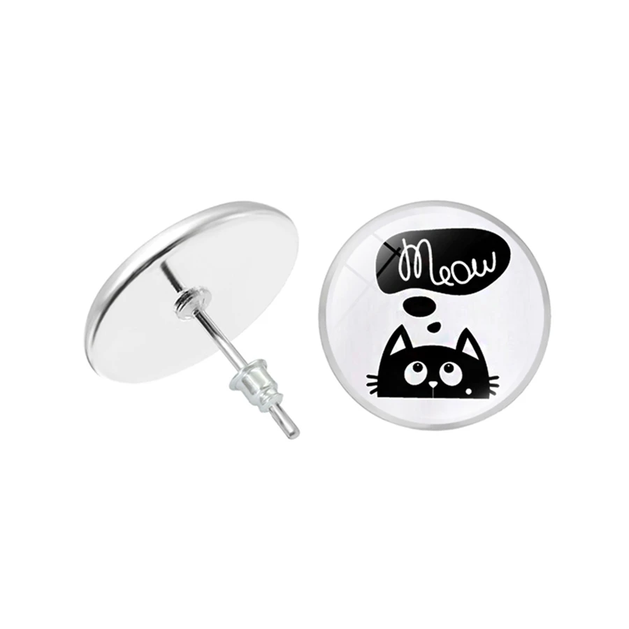 Стеклянные черно белые серьги гвоздики милые Cate Meow индивидуальные ювелирные