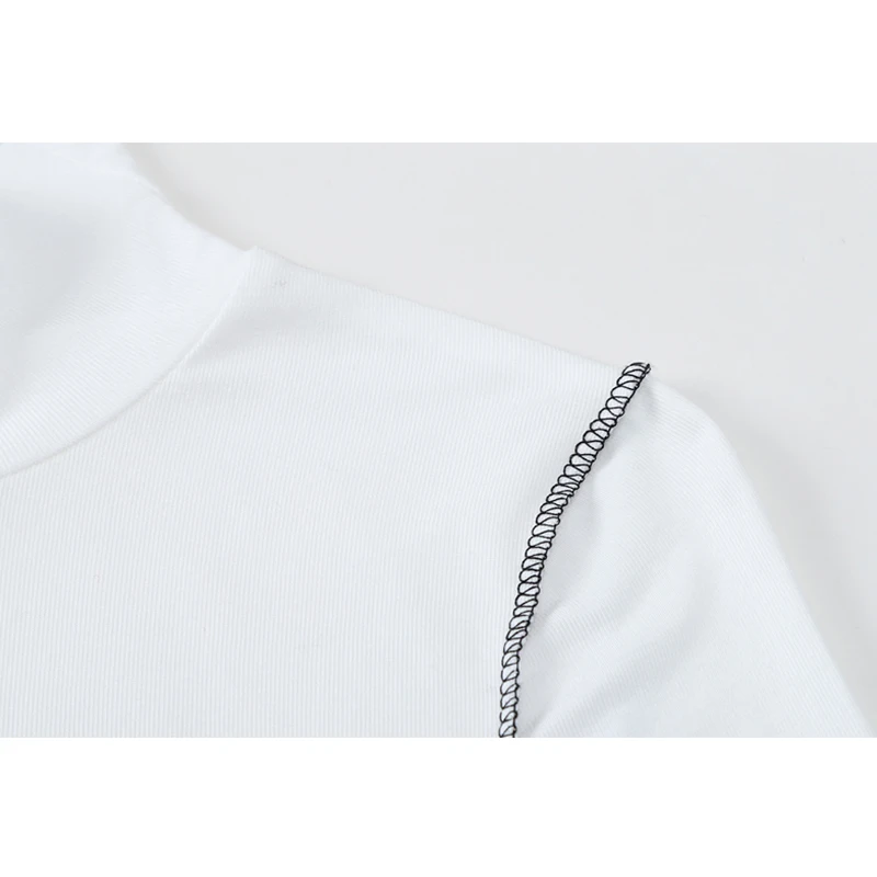 

T-shirt Femme Half Turtleneck Slim Patchwork Tops Women Long Sleeve Hem Split Pullover 2020 Fashion Casual Jumper T-shirt Ladies